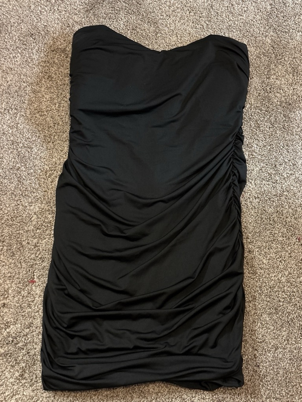 Oh Polly Strapless Black Ruched Midi Dress